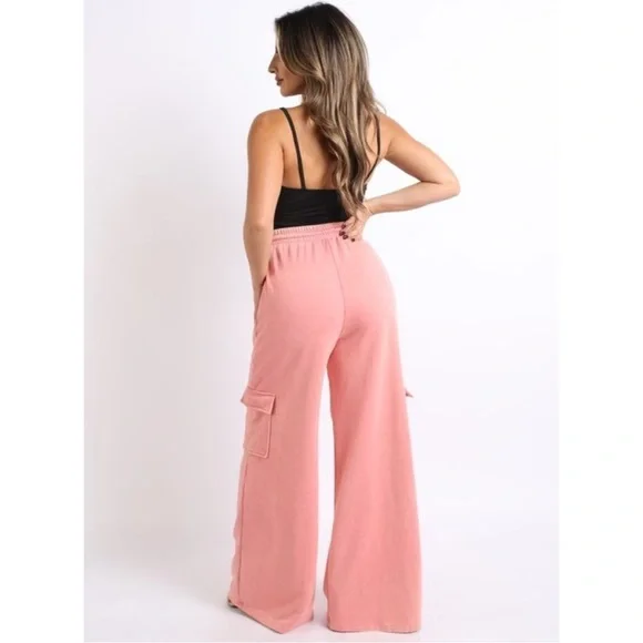 Pink Cargo Wide Leg Sweat Pants - Picture 3 of 4